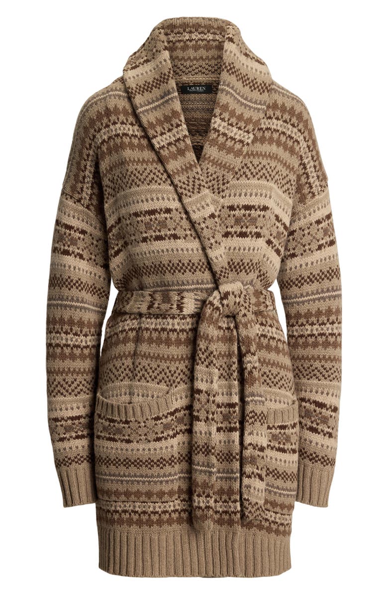 Lauren Ralph Lauren Fair Isle Belted Wool Blend Cardigan, Alternate, color, Adirondack Heather Multi