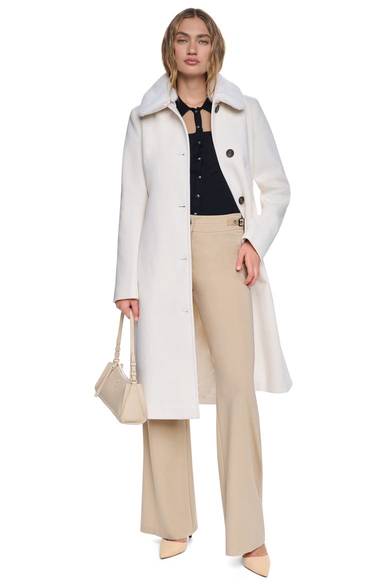 Faux Fur Collar Faux Wool Coat, Alternate, color, PEARL