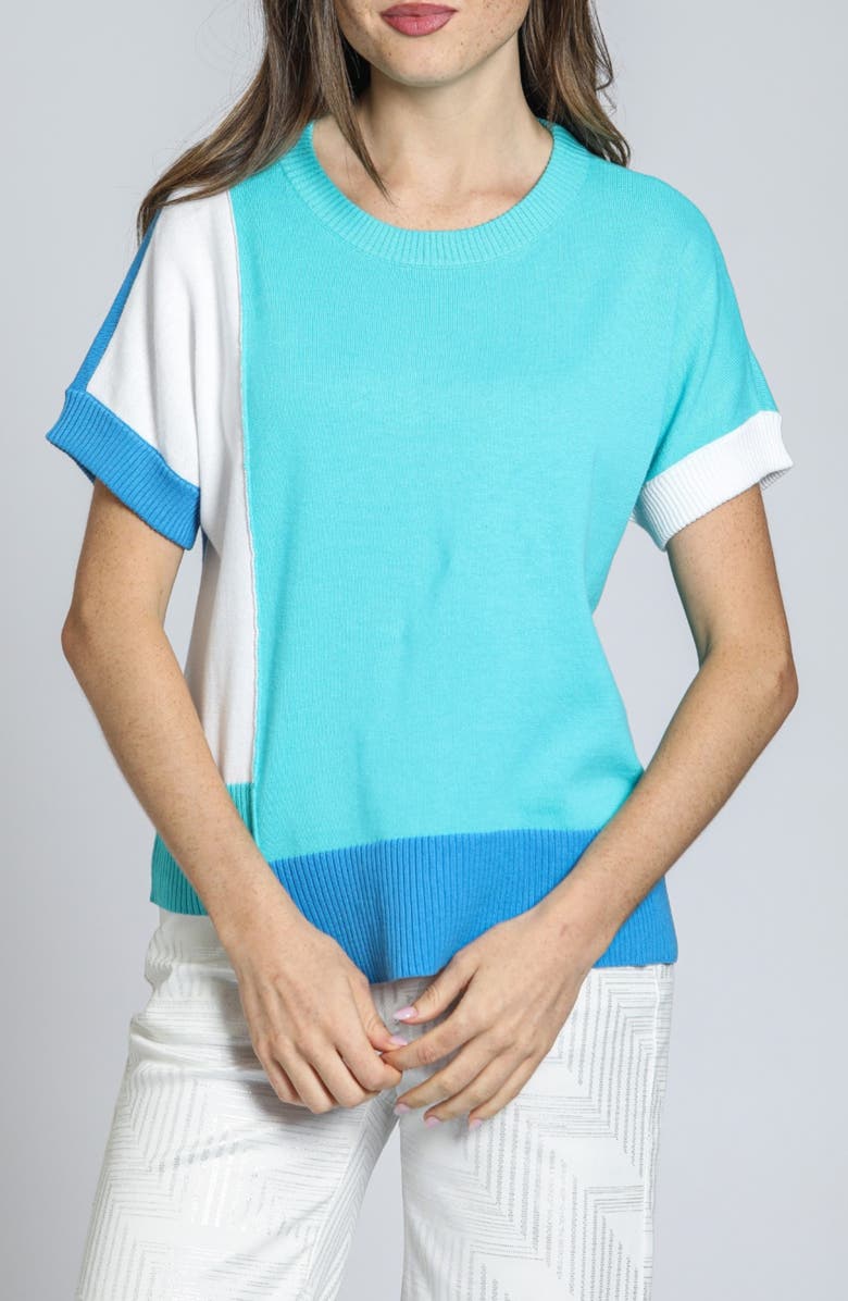 APNY Colorblock Asymmetric Cotton Sweater, Main, color, Blue Multi