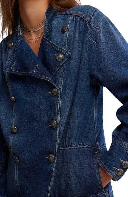 Free People Imogene Double Breasted Denim Jacket In Blue