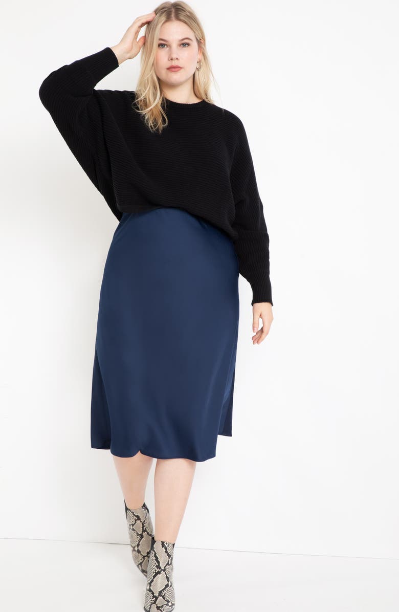 ELOQUII Satin Midi Skirt, Alternate, color,