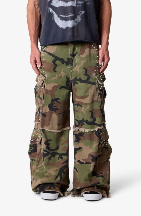 Pearled Rave Camo Wide Leg Cargo Pants