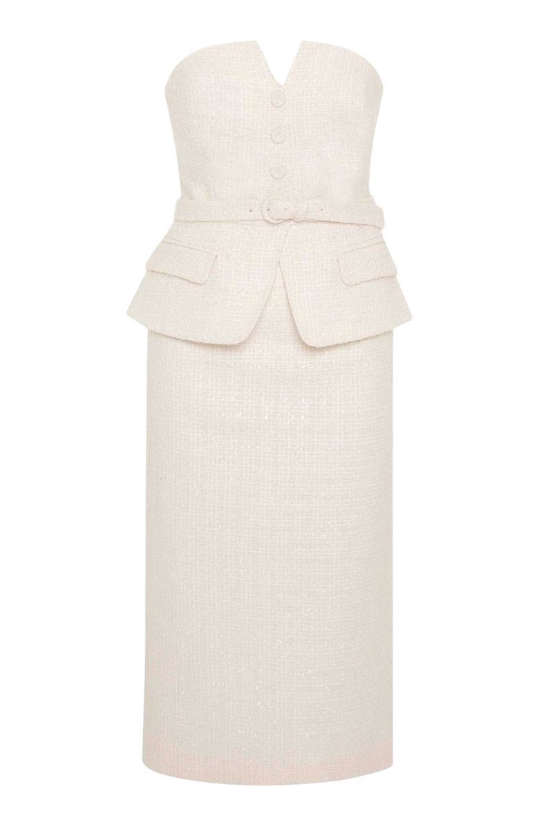 THEO The Label Melia Tweed Bustier Strapless Dress, Alternate, color, 