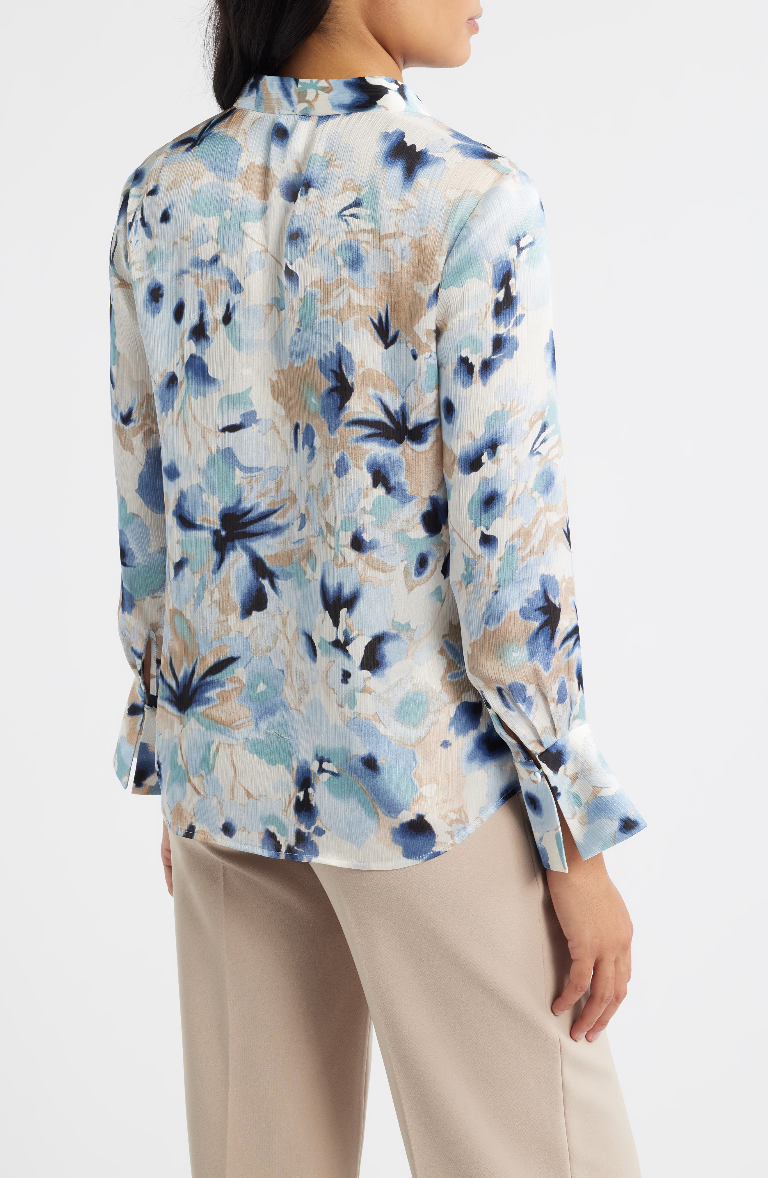 Blurred Floral Pleat Front V-Neck Top - image 2