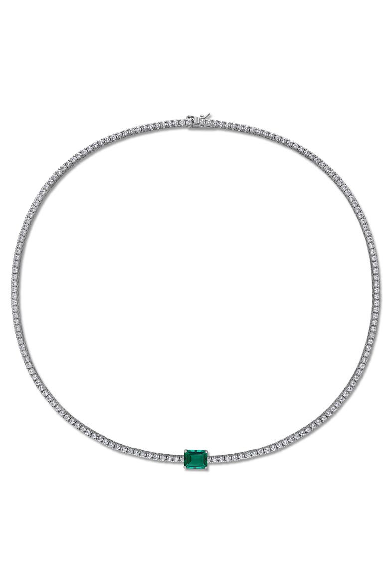 Lab-Created Emerald & White Sapphire Necklace, Alternate, color, Emerald
