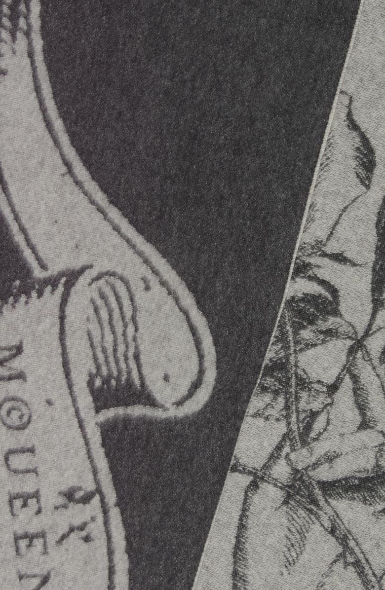 McQueen Tattoo Jacquard Wool & Cashmere Fringe Scarf, Alternate, color, Black