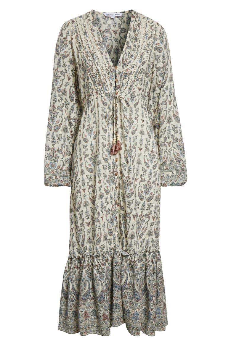 Paisley Tie Waist Midi Dress, Alternate, color, ECRU MULTI