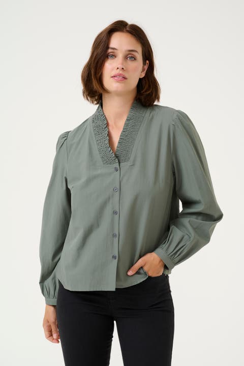 KAmaia V-neck Pleats Long Sleeve Shirt