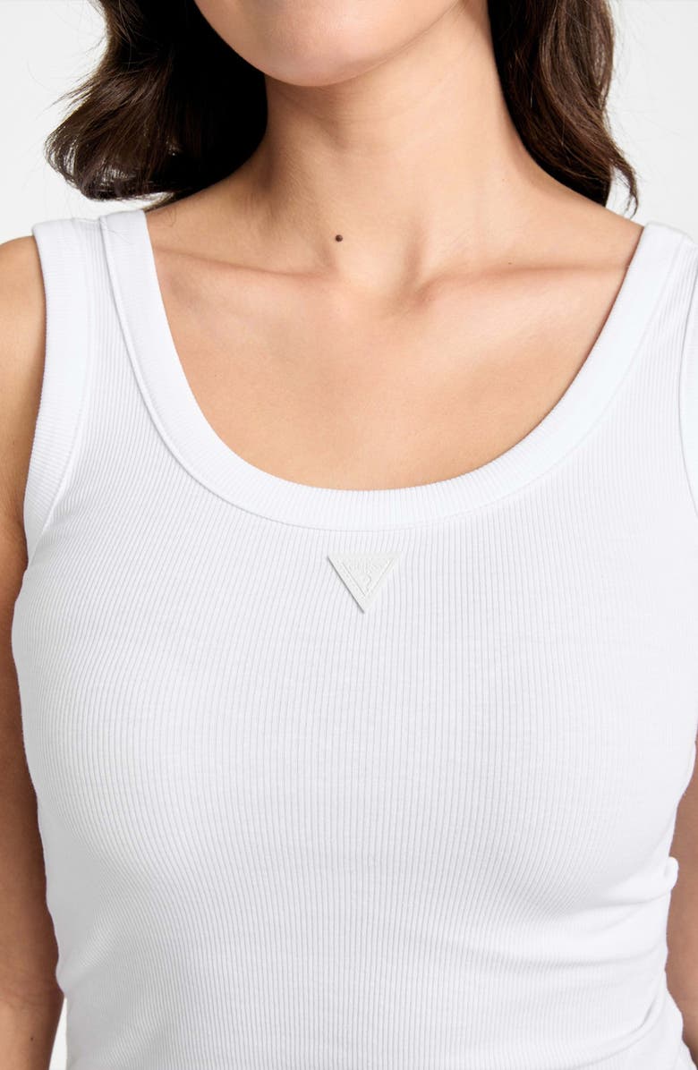 GUESS Triangle Logo Patch Rib Tank, Alternate, color, White