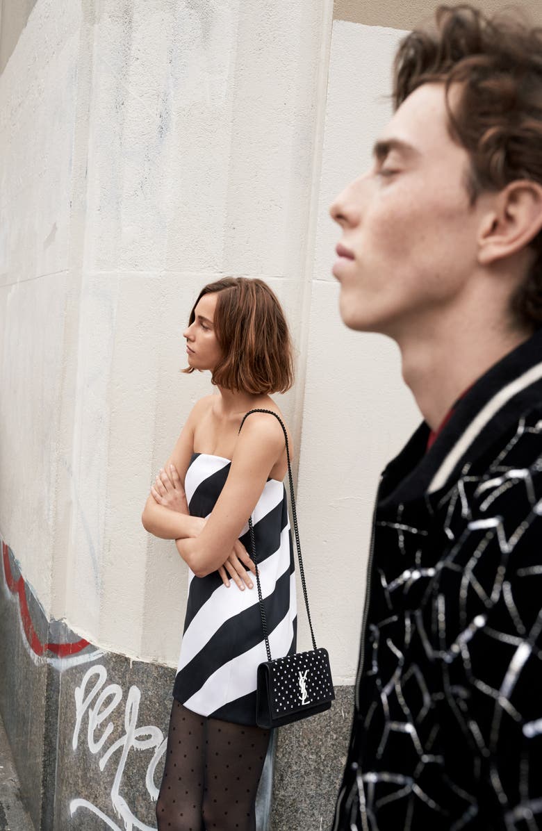 Saint Laurent Strapless Silk Minidress, Alternate, color, 