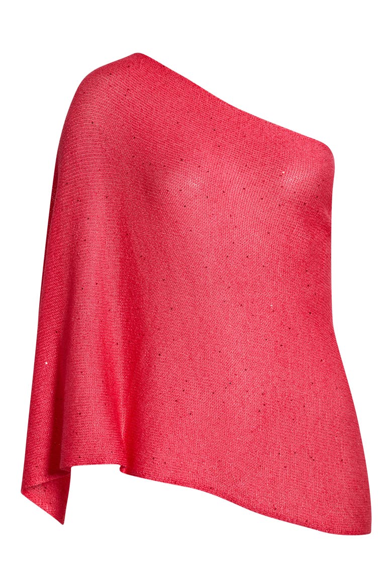 Amaris Sequin One Shoulder Poncho, Alternate, color, BERRY