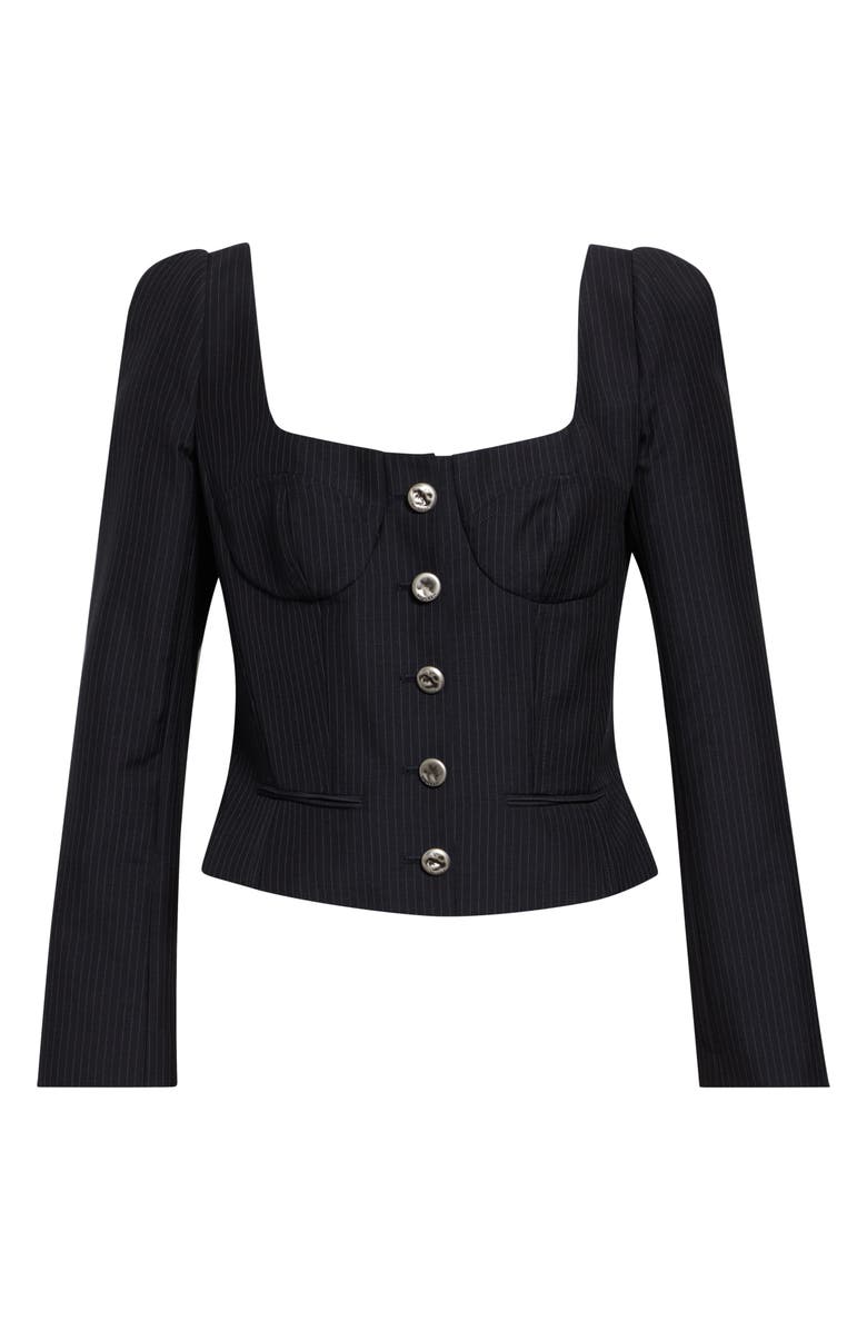 McQueen Pinstripe Corset Wool & Mohair Fitted Jacket, Main, color, Navy