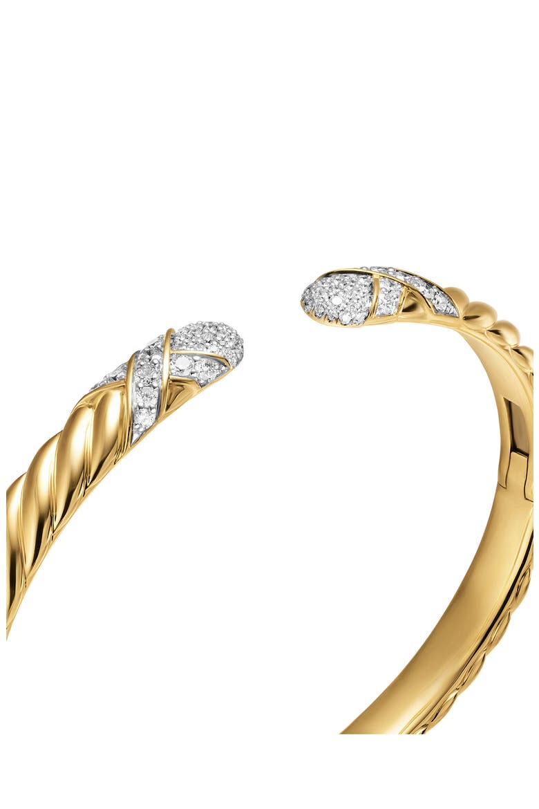 Sculpted Cable X Cuff Bracelet in 18K Yellow Gold with Diamonds, 6mm, Alternate, color, DIAMOND