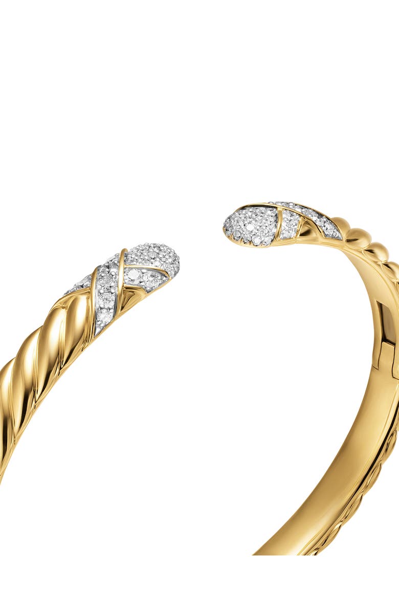 David Yurman Sculpted Cable X Cuff Bracelet in 18K Yellow Gold with Diamonds, 6mm, Alternate, color, Diamond