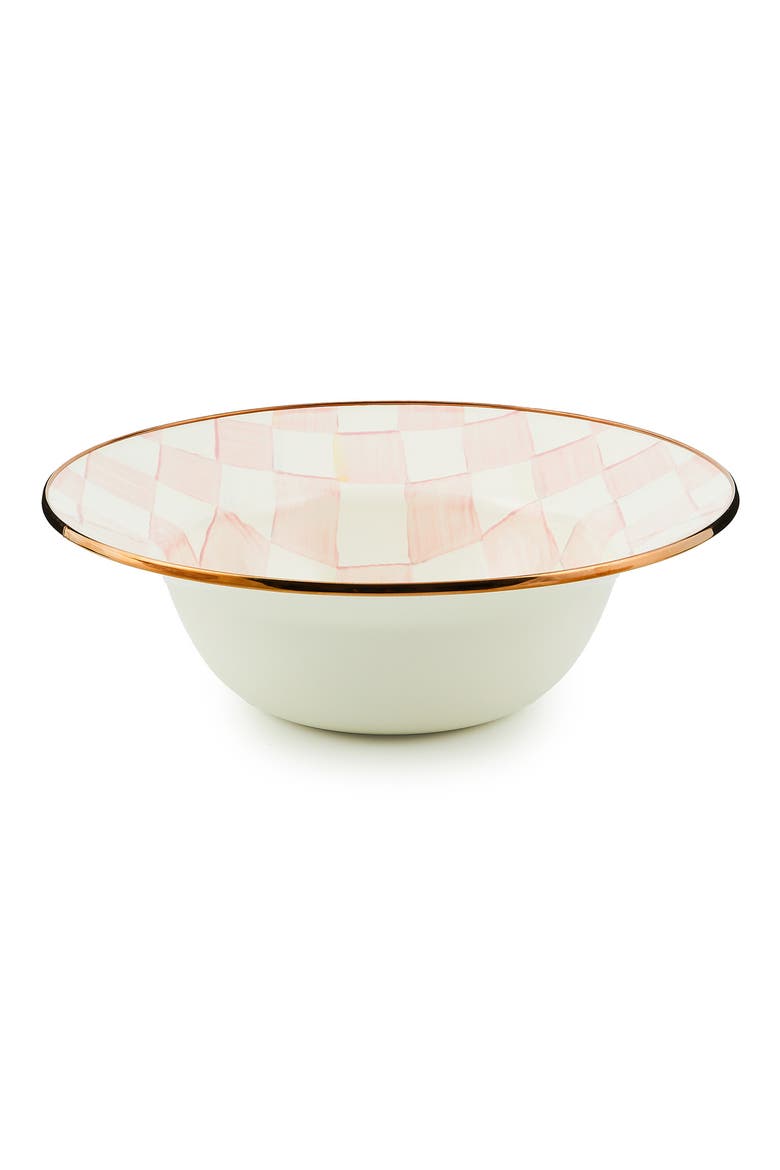 Rosy Check Enameled Steel Serving Bowl, Main, color, PINK/ WHITE