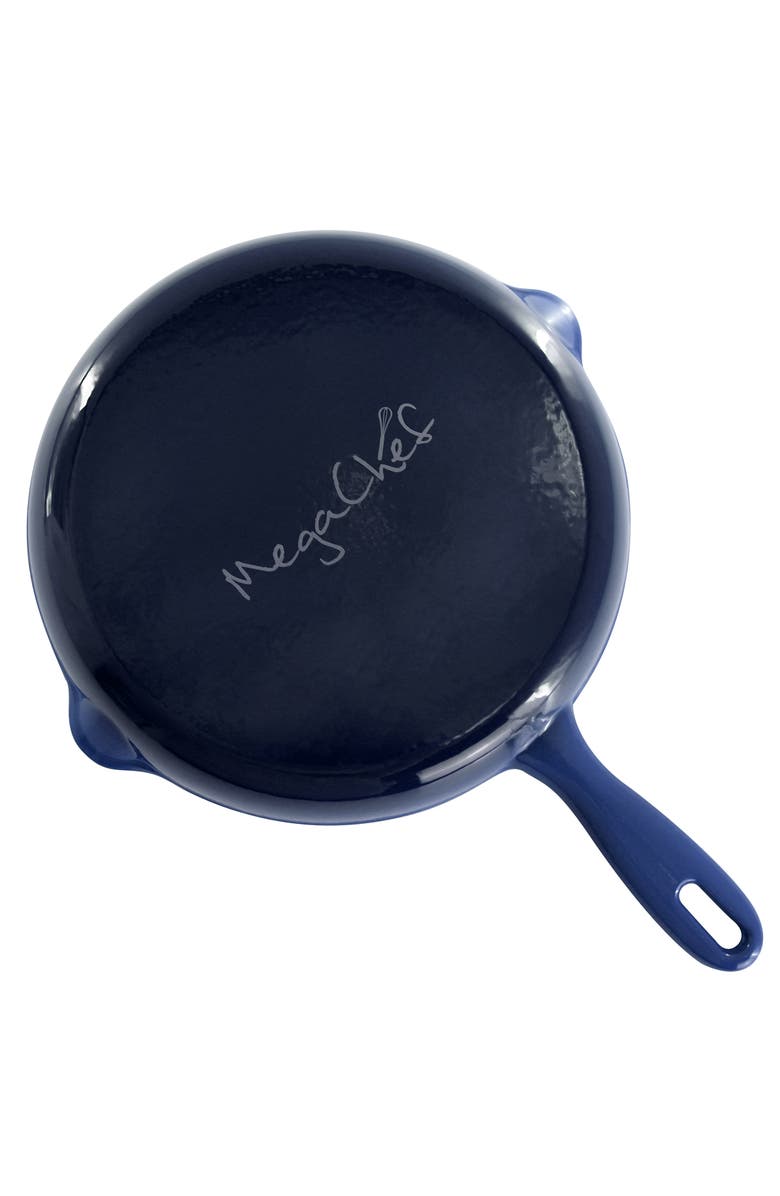 Megachef Round 10.25 Inch Enameled Cast Iron Skillet, Alternate, color, Dark Blue