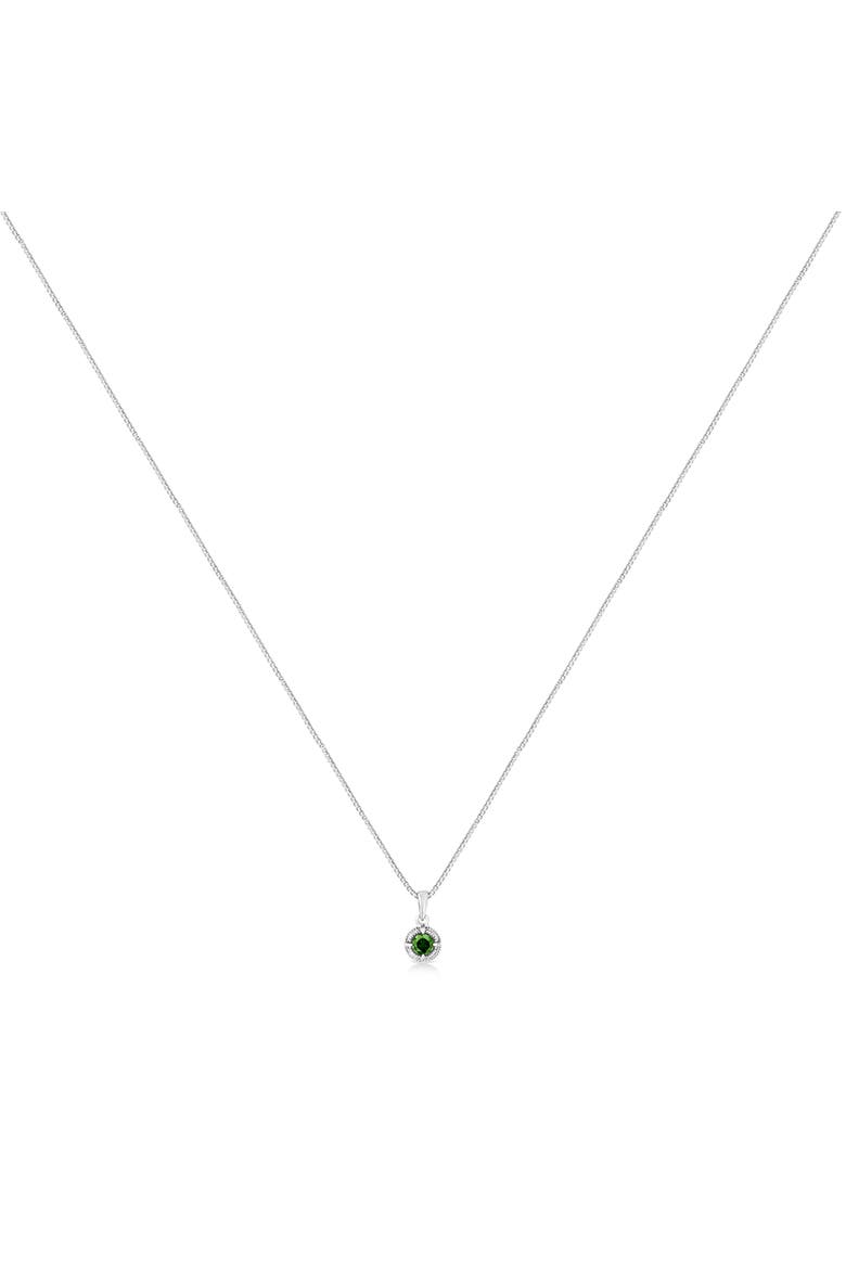 Silver 1/3 Cttw Treated Color Diamond Solitaire 18" Milgrain Pendant Necklace, Alternate, color, Green Diamond