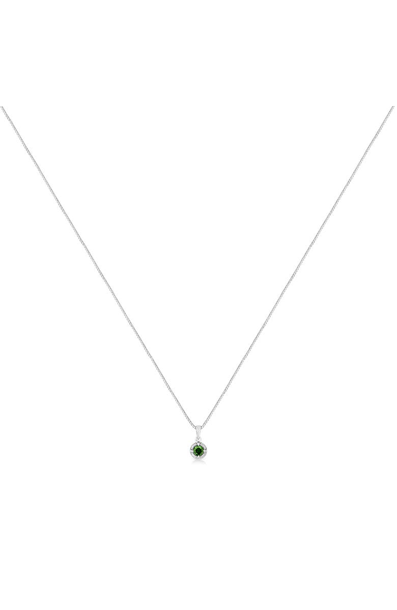 Haus of Brilliance Silver 1/3 Cttw Treated Color Diamond Solitaire 18" Milgrain Pendant Necklace, Alternate, color, Green Diamond