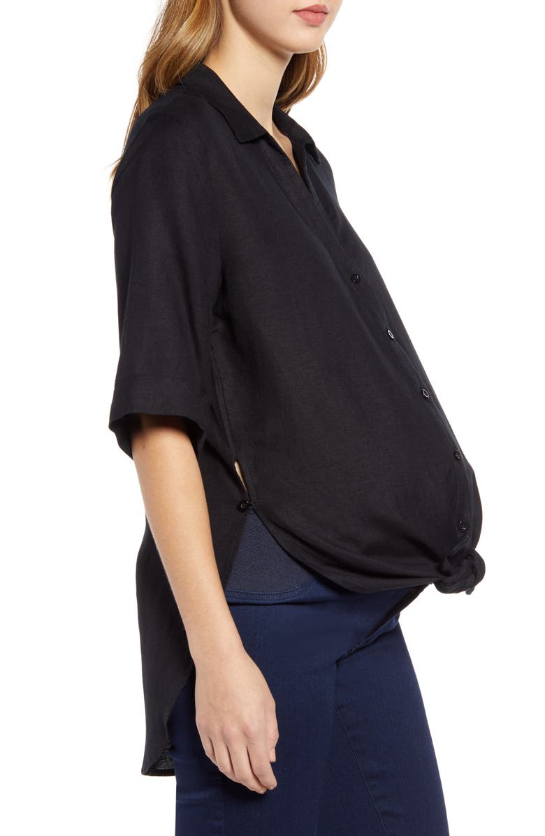 Angel Maternity Tie Front Maternity Button-Up Shirt, Alternate, color,