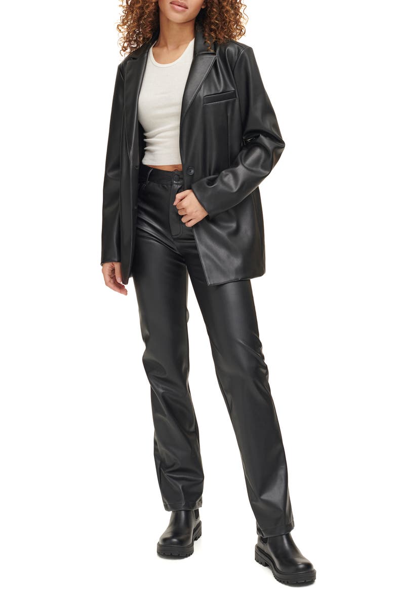 Faux Leather Blazer, Alternate, color, BLACK