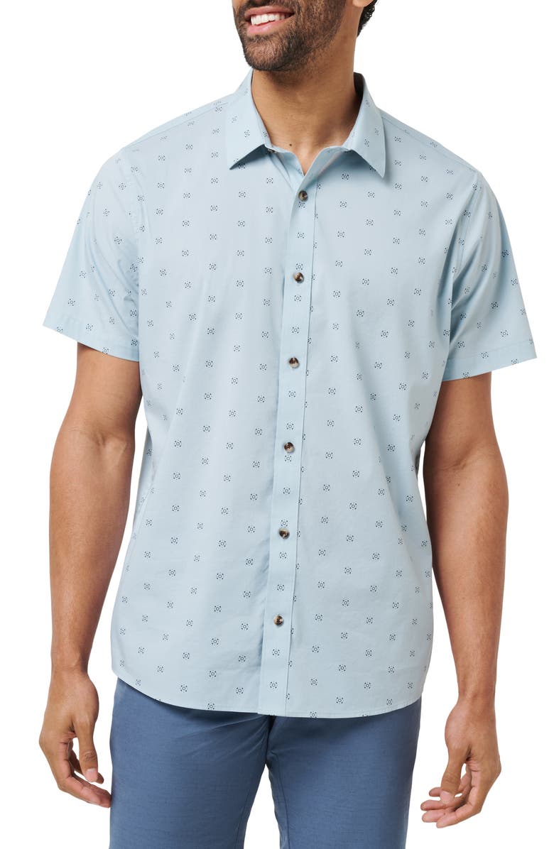 TravisMathew Bungalow Breeze Short Sleeve Button-Up Shirt, Main, color, Arona