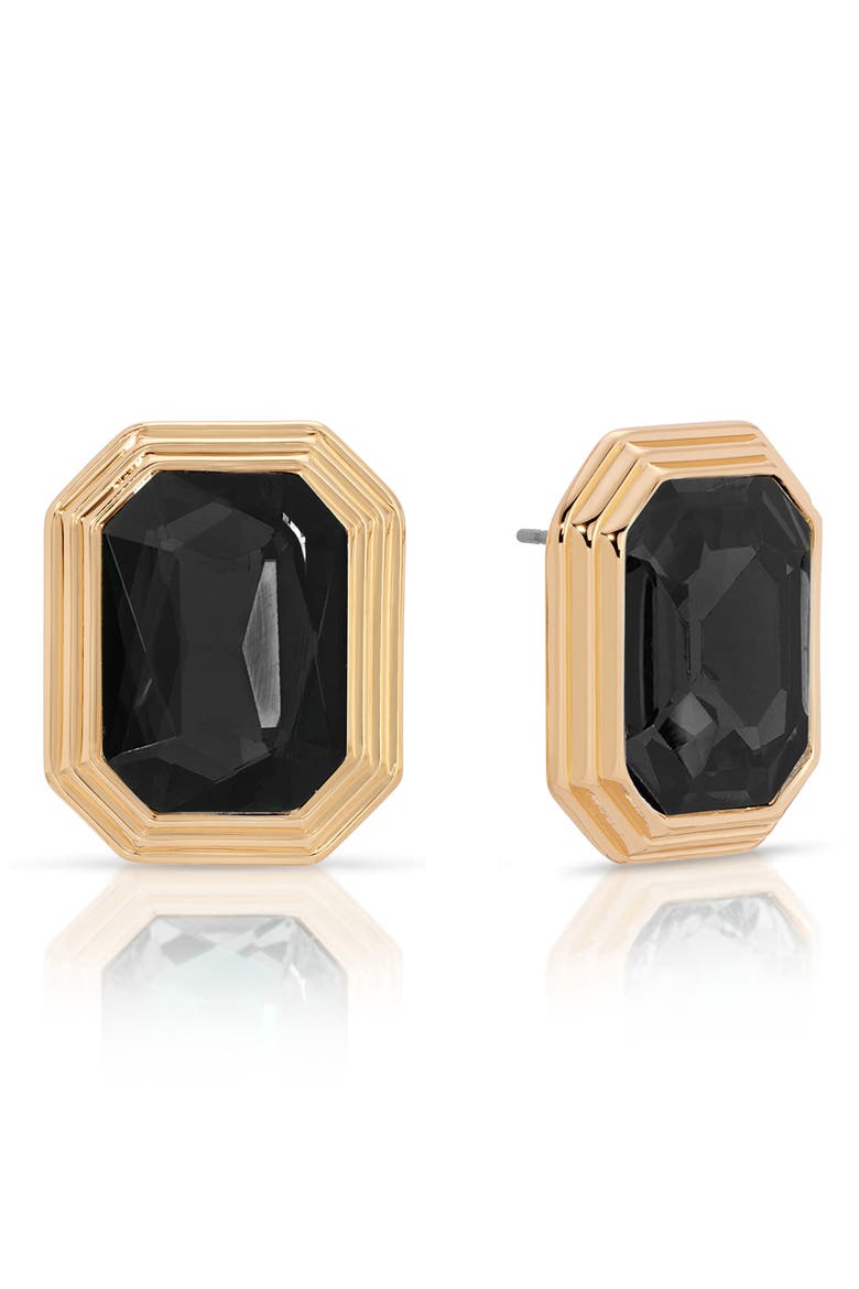 Deco Stud Earrings, Main, color, BLACK