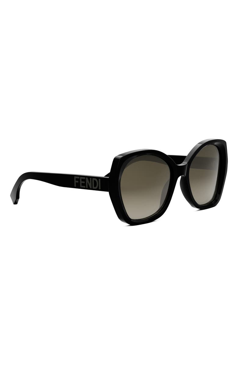 Fendi 'Fendi Lettering 57mm Gradient Butterfly Sunglasses, Alternate, color, Shiny Black / Gradient Brown