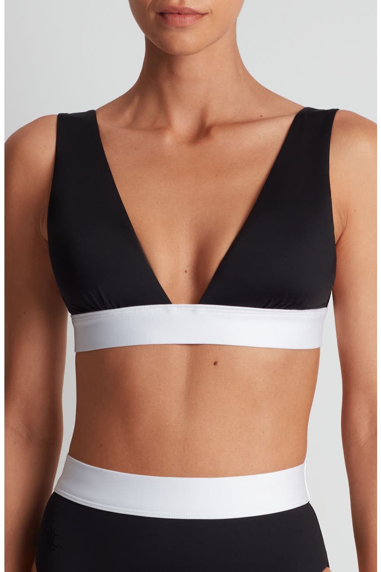 Banded Modern V-Neck Bikini Top, Main, color, BLACK