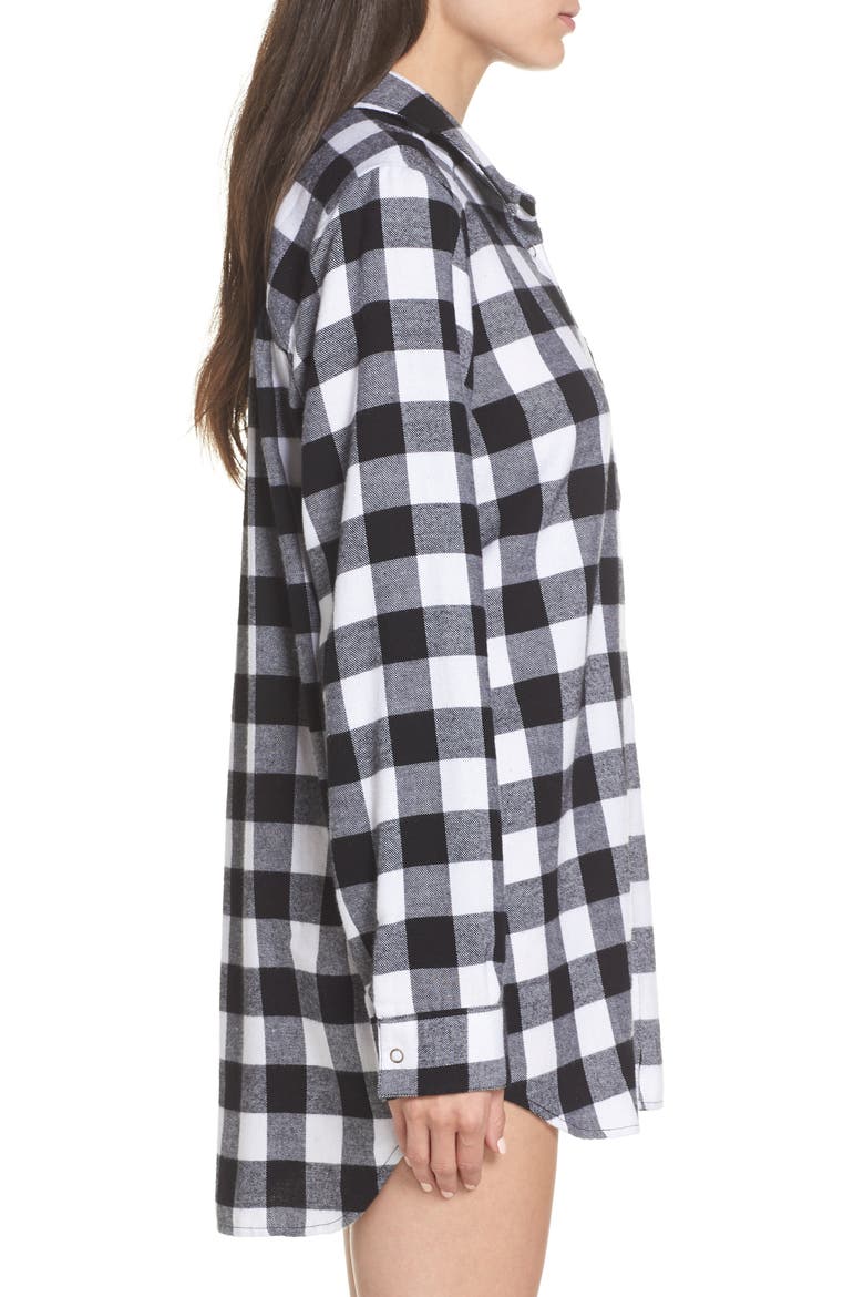 Flannel Nightshirt, Alternate, color, BLACK BUFFALO PLAID