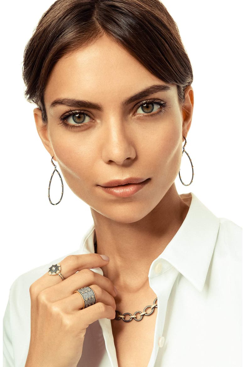 Teardrop Frontal Hoop Earrings, Alternate, color, BLACK AND GOLD