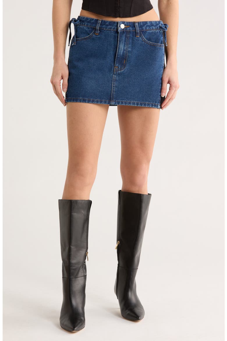 Bow Mixed Wash Denim Miniskirt, Main, color, DENIM/ BLACK