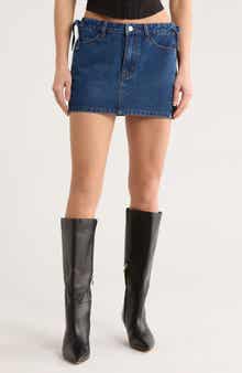 LE LIS Bow Mixed Wash Denim Miniskirt