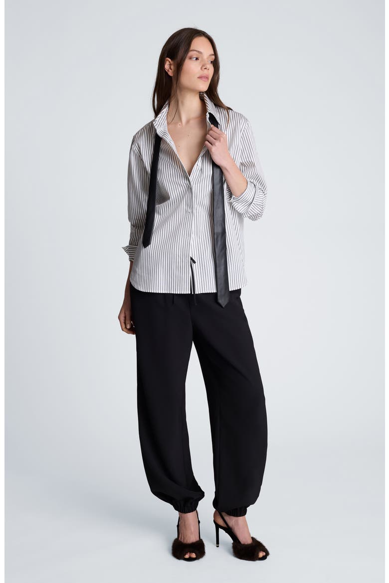 Striped Boyfriend Shirt with Necktie, Alternate, color, PURE WHITE/ BLACK