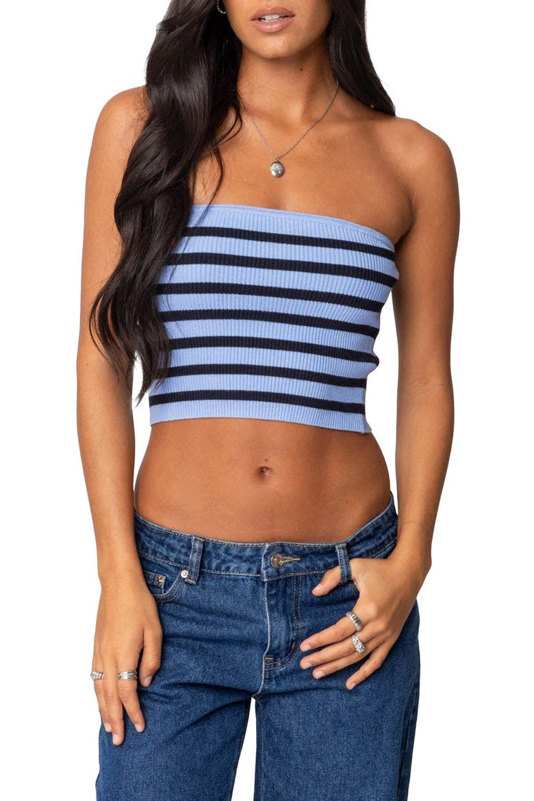 Lexi Stripe Rib Crop Tube Top, Main, color, BLUE