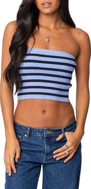EDIKTED Lexi Stripe Rib Crop Tube Top