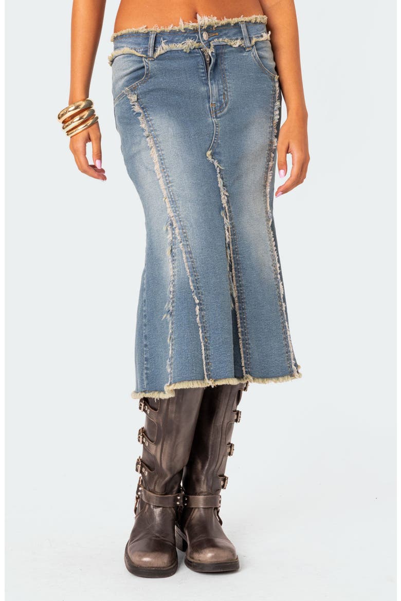 Arabella Distressed Denim Midi Skirt, Main, color, BLUE-WASHED