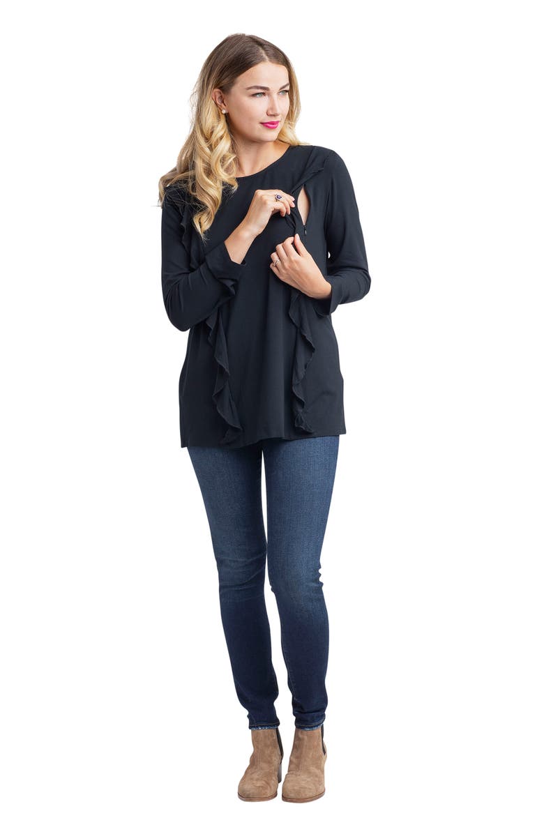 Nom Maternity Fiona Ruffle Trim Maternity/Nursing Top, Alternate, color, 