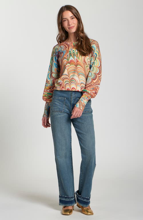 Apny Abstract Marble Pattern Crewneck Sweater In Multi