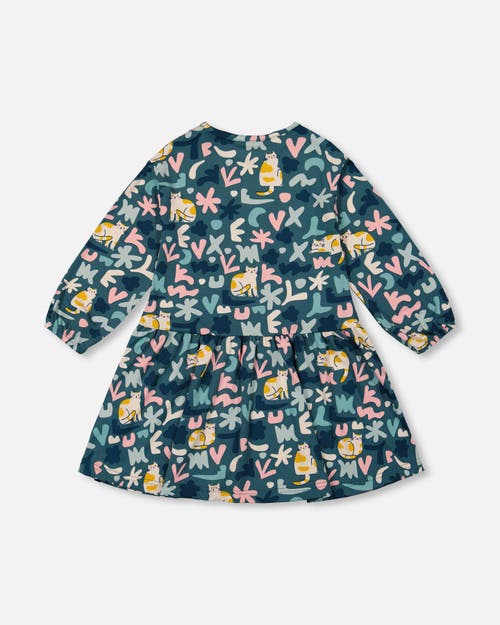Deux Par Deux Jersey Dress Cat In Blue