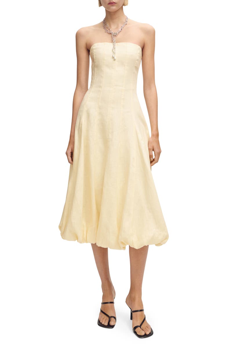 MANGO Strapless Bubble Hem Linen Dress, Main, color,