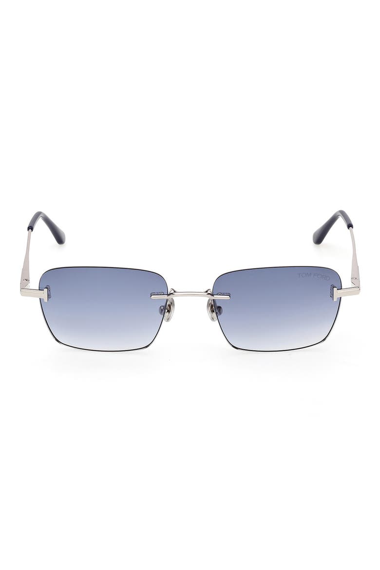 Jake 54mm Gradient Rectangular Sunglasses, Main, color, SHINY PALLADIUM / BLUE LENS