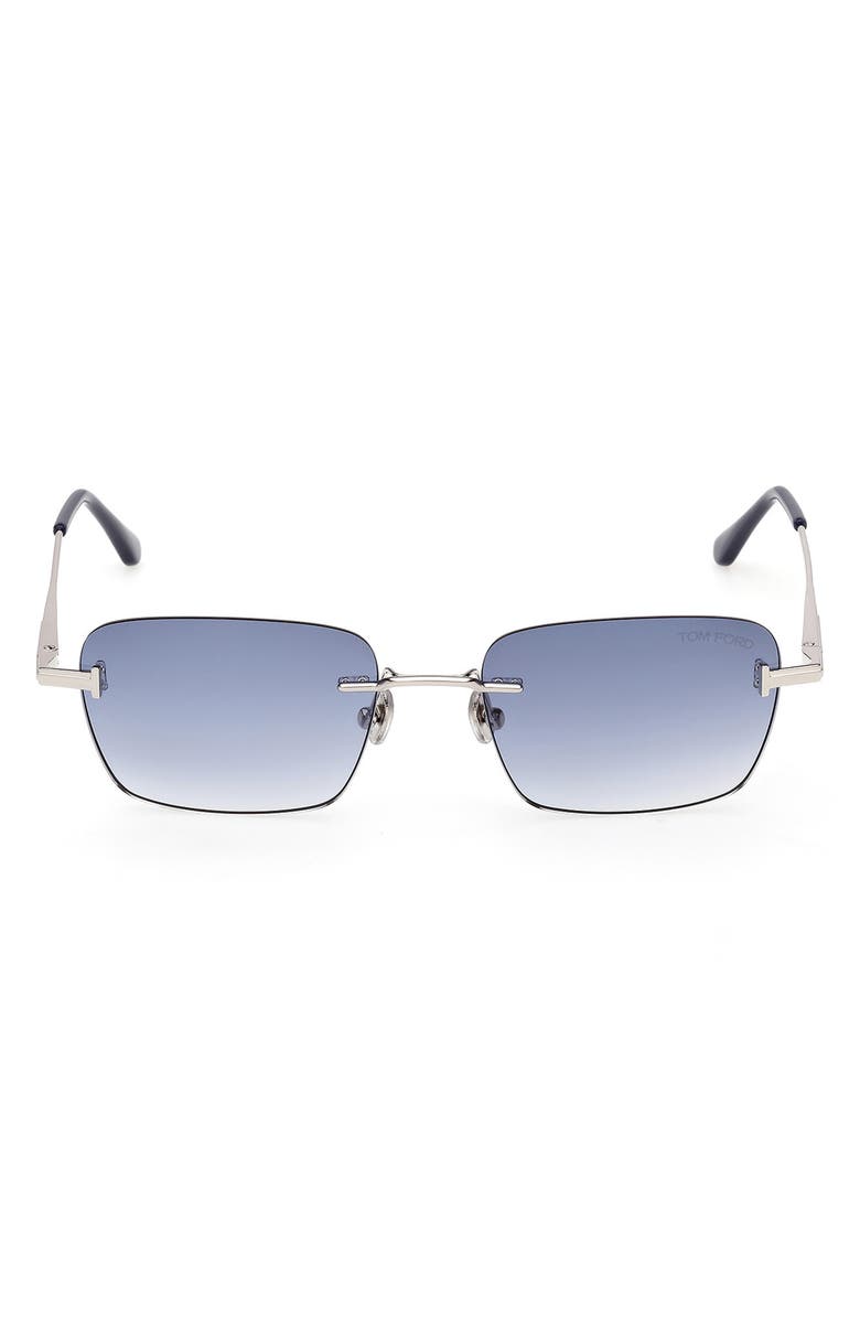 TOM FORD Jake 54mm Gradient Rectangular Sunglasses, Main, color, Shiny Palladium / Blue Lens