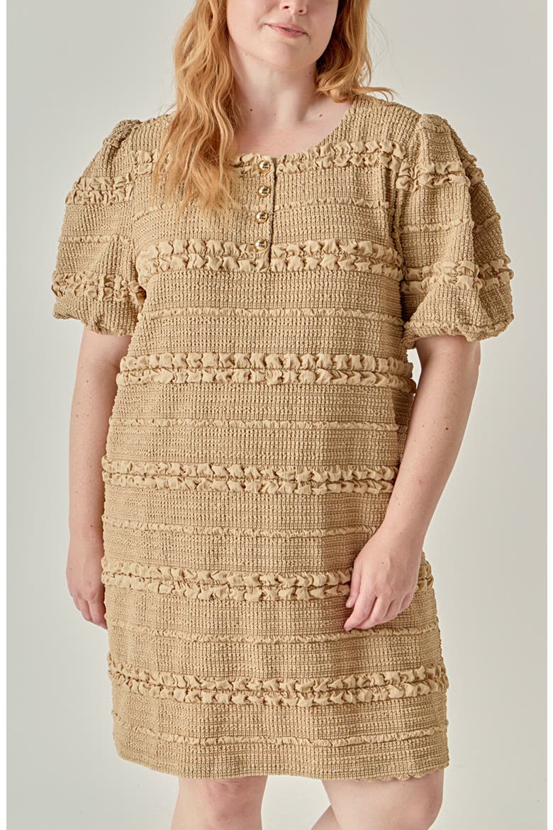 Smocked Minidress, Alternate, color, TAN