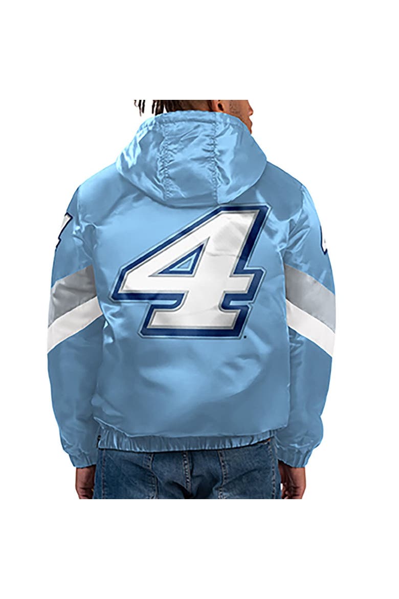 Men's Starter Light Blue Kevin Harvick Home Team Satin Half-Zip Hoodie Jacket, Alternate, color, Light Blue