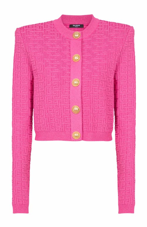 Balmain Cropped Monogrammed Knit Cardigan