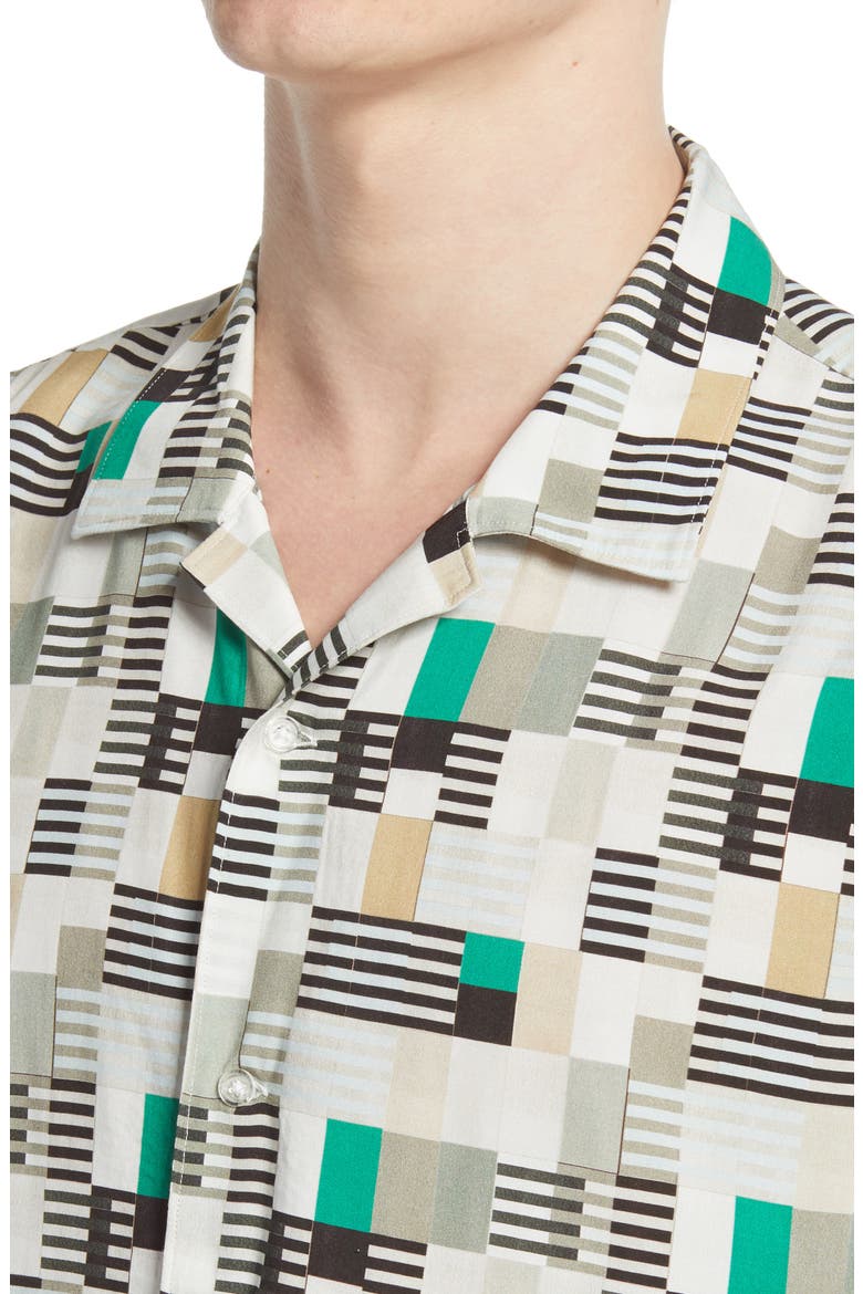 Print Short Sleeve Camp Shirt, Alternate, color, GREEN MULTI