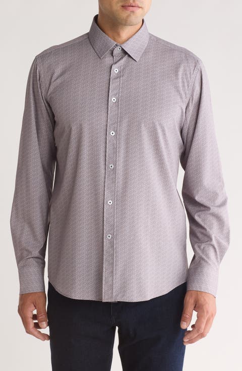 Ditsy Print Stretch Button-Up Shirt