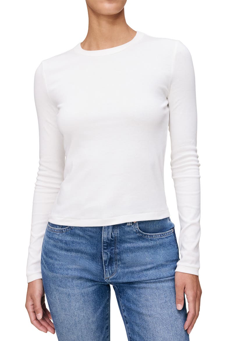 Long Sleeve Shrunken Cotton T-Shirt, Main, color, WHITE