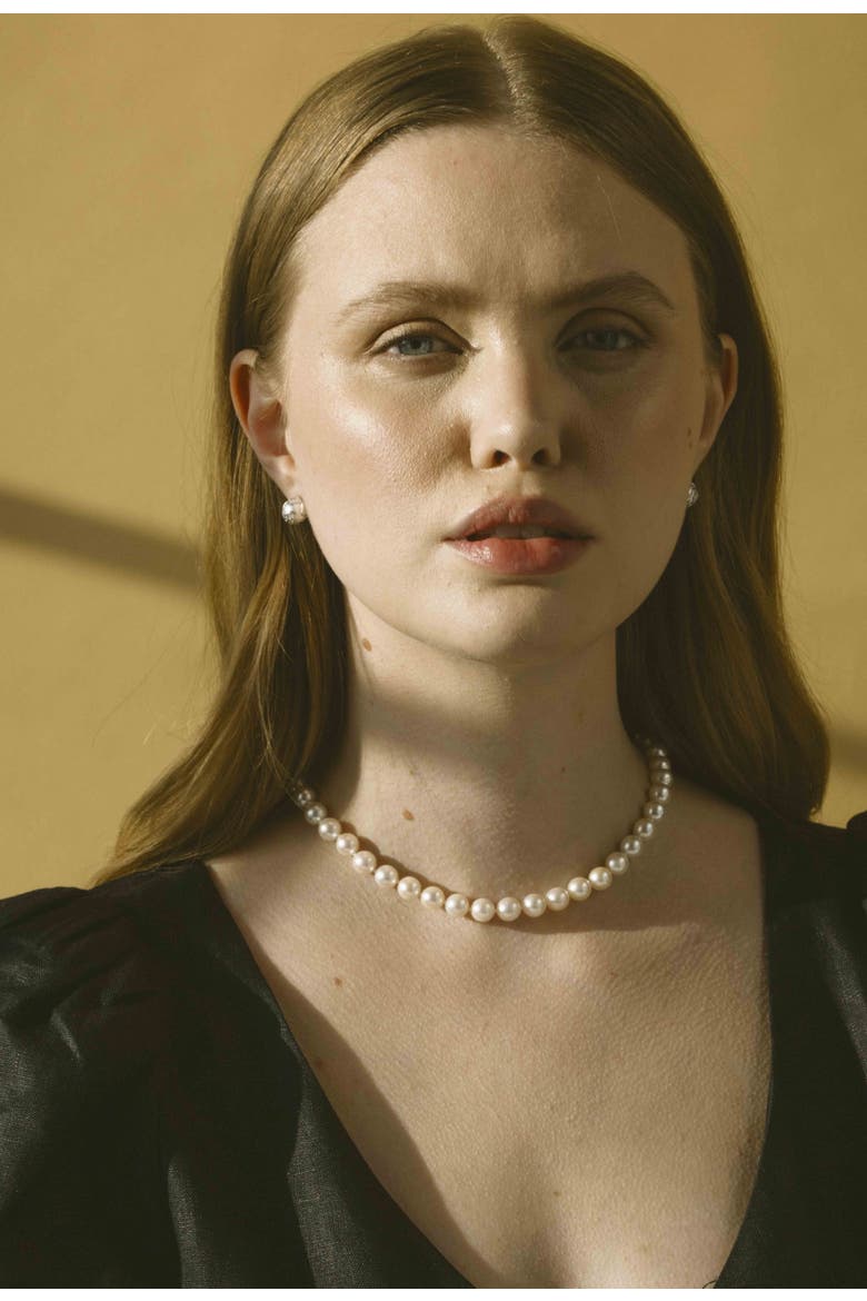 8.0-8.5mm Japanese Akoya White Pearl Necklace - AAA Quality, Alternate, color, Yellow Gold Clasp