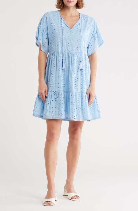 Embroidered Eyelet Short Sleeve Cotton Minidress